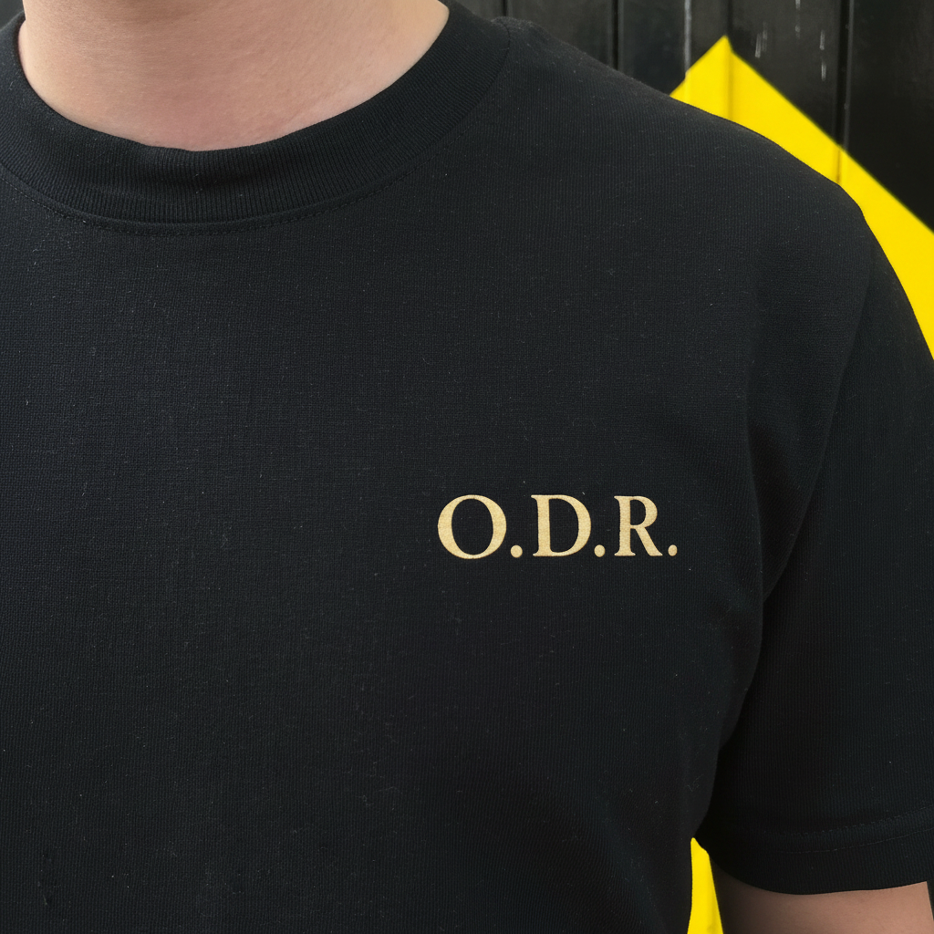 ODR Essential Tee Black - Close-up front logo